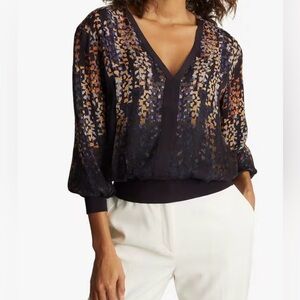 Reiss Regina Navy and Orange Patterned Blouse size 2